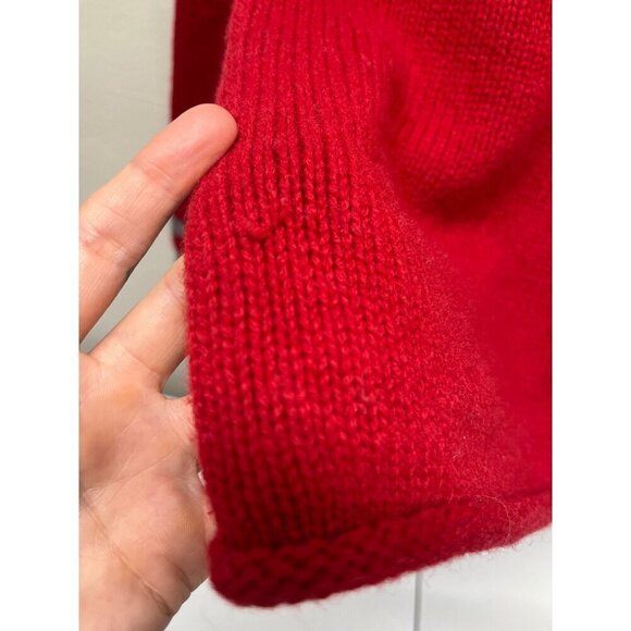VTG Womens Large Petite 100% Lambs Wool Sweater Pullover Moose Elk Red Striped - Picture 3 of 8